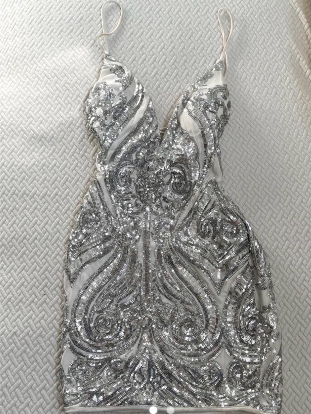 Windsor Silver Sequin Spaghetti-Strap Mini Dress
